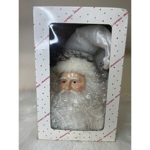 Vintage Dillard's Trimmings Porcelain Santa Head White Hanging‎ Decor With Box